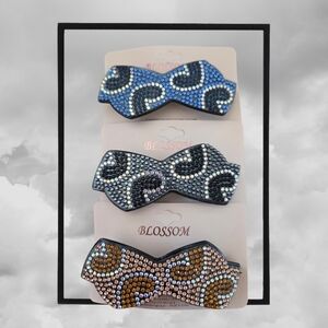 3Blossom Crystal Bow Hair Clip - Blue, Black, Brown